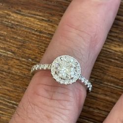 New 1.03 Carat Round Halo Diamond Engagement Ring 14k White Gold