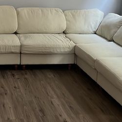 White Sectional Sofa with Ottoman – Like New!