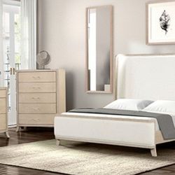 Brand New Natural Oak & Beige 4pc Queen Bedroom Set (Available In Eastern King)