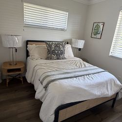 Black Wood and Cane Full Sized Bed (Includes Matress and Matress Pad)