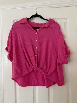Pink Gauze Button-Up Twist Hem Top