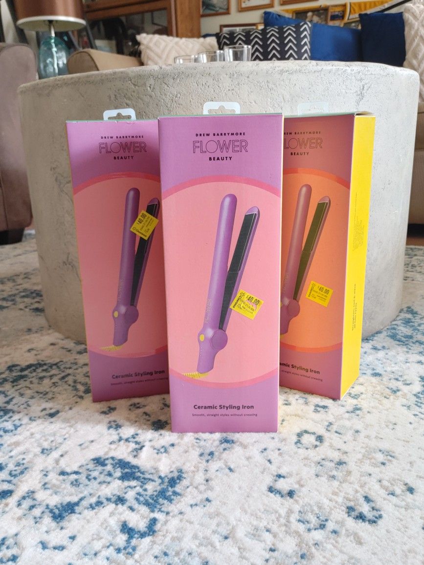 Brand New, Factory Sealed Flower Beauty Ceramic Styling Iron by Drew Barrymore 