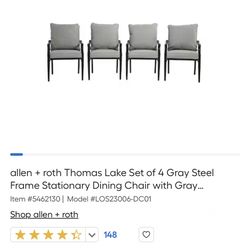 allen + roth Thomas Lake Set of 4 Gray Steel Frame Stationary Dining Chair with Gray 