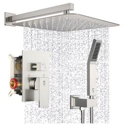 SR SUN RISE Shower Faucet - 16 Inch Rain Shower System - All Metal Shower Fixtures - Brushed Nickel