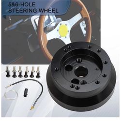 Universal 5 & 6 Hole Steering Wheel Hub Adapter Compatible with Chevy GMC Trucks Pickup Vans Jeep Chrysler Dodge Pontiac Cadillac,Billet Aluminum Poli