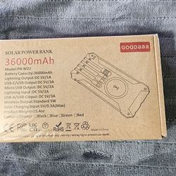(Brand new sealed) 36000mAh Solar Power Bank 15W Fast Charging with Cables & Wireless Charger, Solar Charger Compatible for iPhone & Android Phone.  (