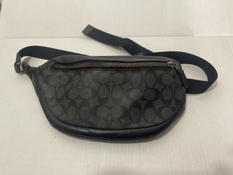 Coach Men Charcoal/Black Signature Canvas &Leather Warren Belt Bag