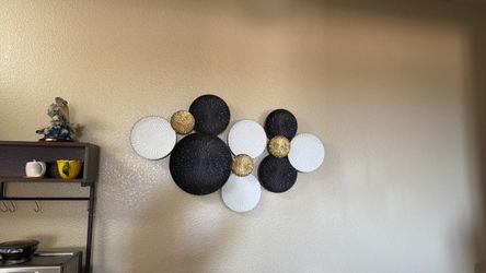 Black White Gold Circle Wall Art Decor