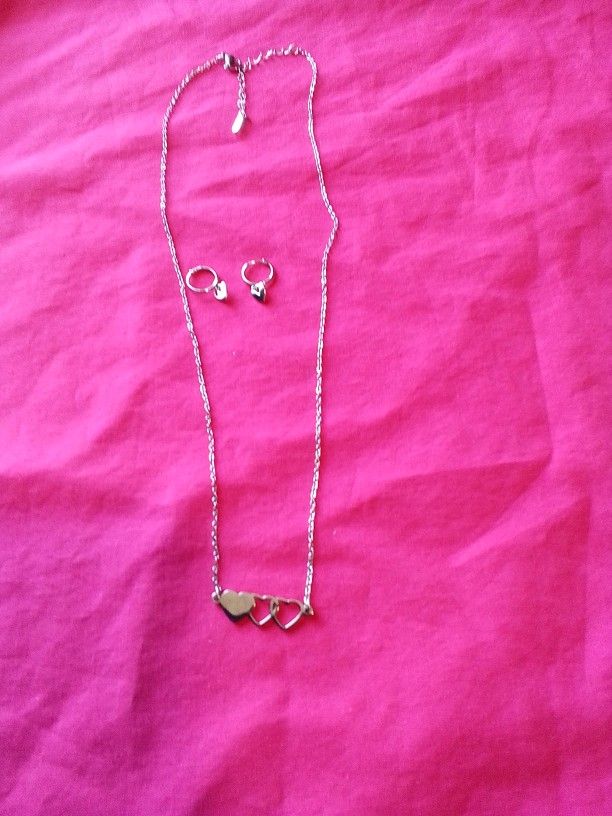 Sterling Silver Heart Necklace With Heart Loop Matching Earrings 