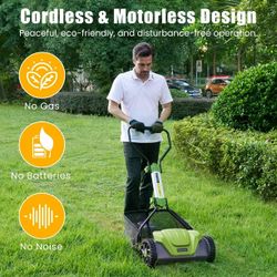 Push Reel Lawn Mower, 16-in 5-Blade for 6 Height Adjustable(0.6~1.6) Manual Lawn Mower with 8-Gallon Grass Bag, for Small Lawns, Green