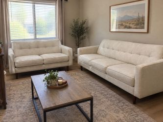 Cream Tufted Sofa and Loveseat Set