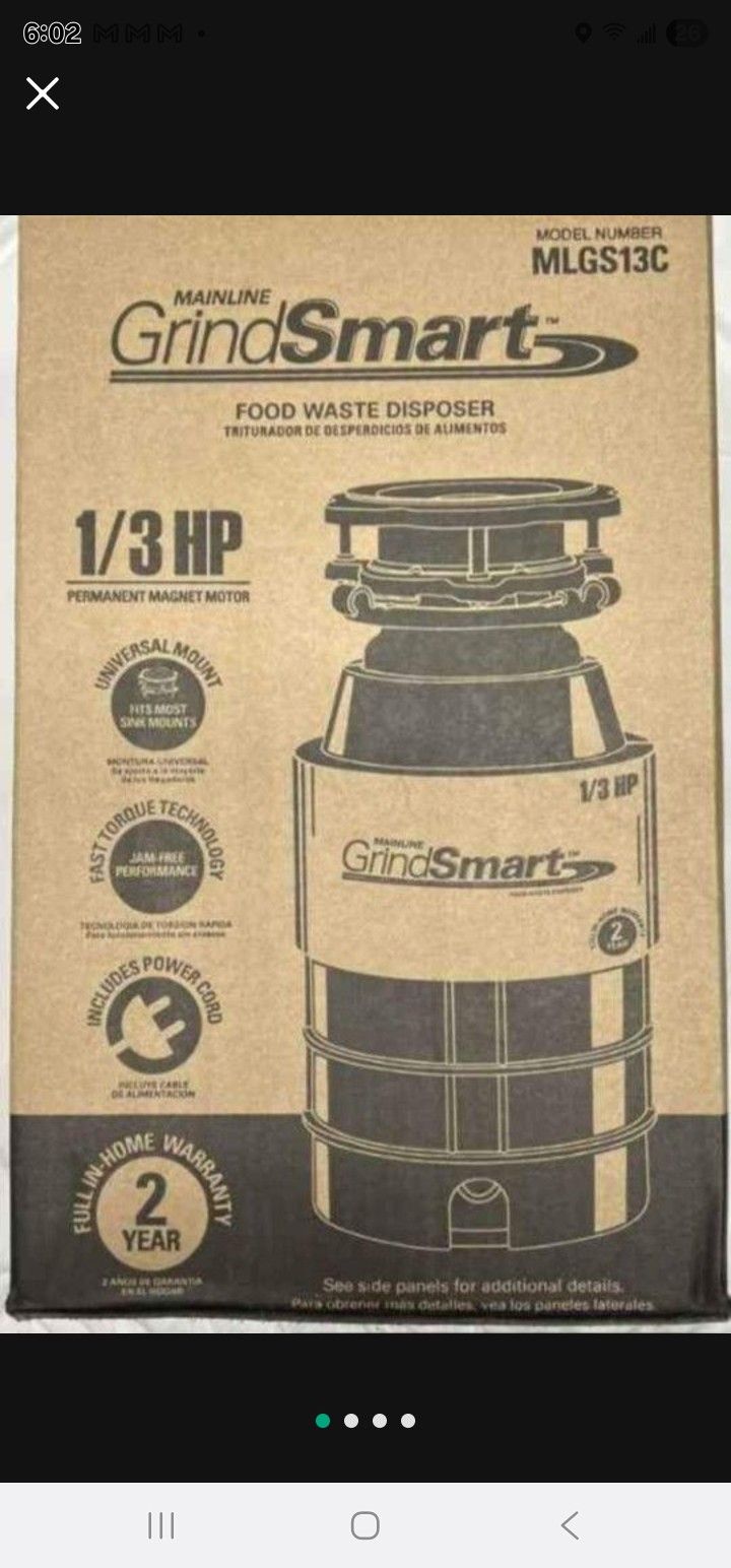 Mainline grindsmart garbage disposal $98