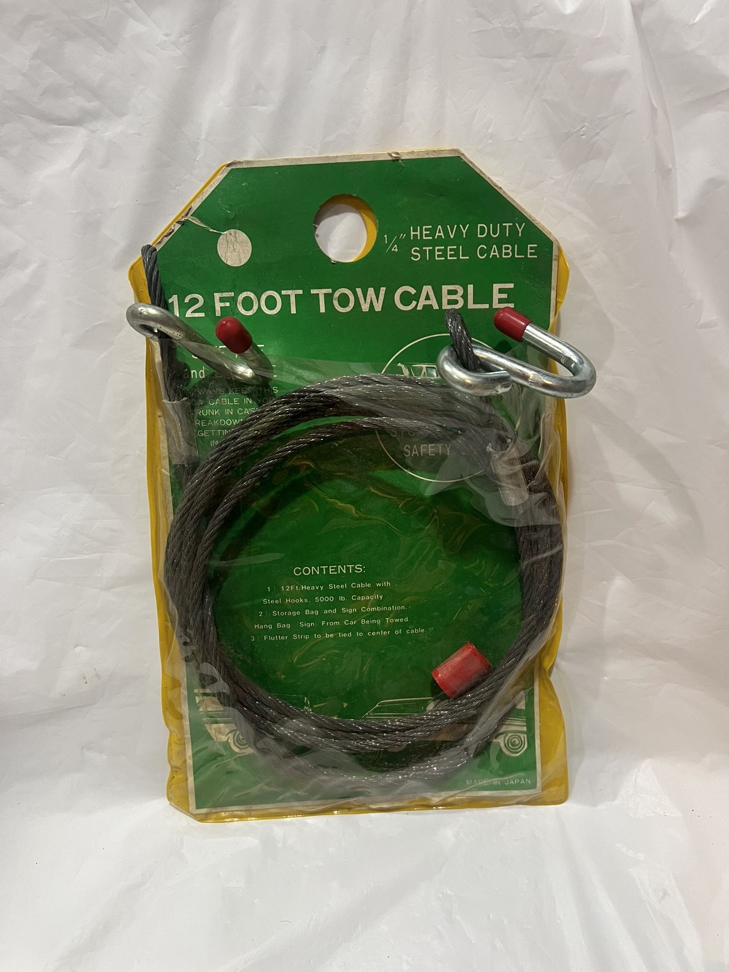 12 foot tow cable - 1/4” Heavy Duty Steel Cable