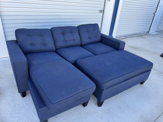 Blue Sectional Sofa Couch + Ottoman