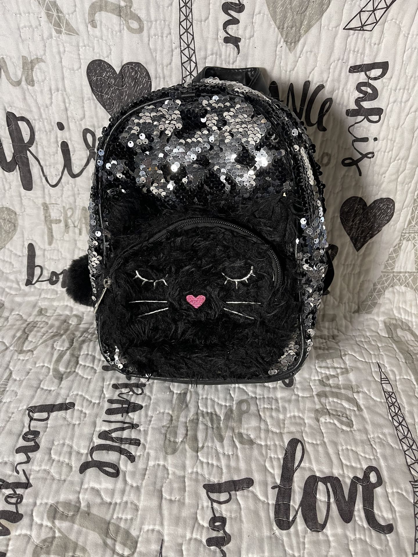 #165 Wonder Nation Fluffy Cat Sequin Mini Backpack