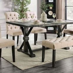 Brand New Antique Black & Beige 6pc Dining Table Set 