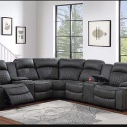 Brand New Super Plush Power Reclining Gel Leather Sectional Sofa 