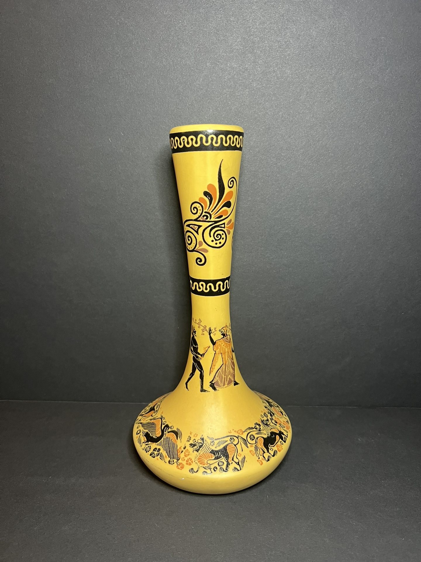 Vintage 1970s Papadopoulos Handmade Art Pottery Decorative Greek Bud Vase 8.75"