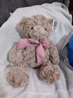 Baxter's Bear's Medium Plush Brown Bear w/ red and white gingham Bow tie