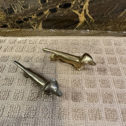Vintage lot of 2 Solid Brass Miniature Figurines of Dachshund Dogs/wiener dog