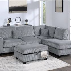 Corduroy Sectional Sofa With Charger 