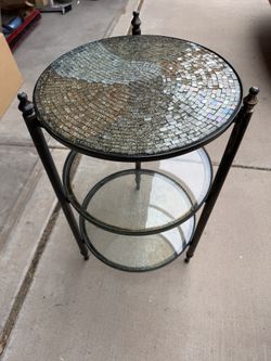 Pier 1 Imports 3- tier glass mosaic end table antiqued bronze