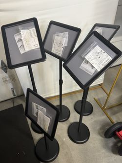 Set Of  5 Pieces Sign Stands. Metal Stand With Frame 8.5”x11” All New