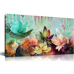 Flower Wall Art for Living Room, Floral Canvas Wall Decor for Bedroom, Colorful Print Paintings, Size 20x40 Inches