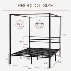 Full Size Black Metal Canopy Bed Frame! No Mattresses!