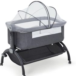 Bedside Bassinet Baby Bassinet, 3 in 1 Bedside Sleeper with Baby Co-Sleeper Travel Crib with Detachable Mosquito Net & Storage Basket | Adjustable Hei