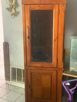2 Tall Wooden Cabinet with Glass Door