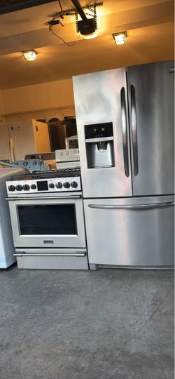 Frigidaire Stainless Steel Refrigerator and Gas Range Set