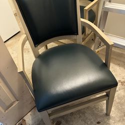 4 Cream Dining chairs with green leather