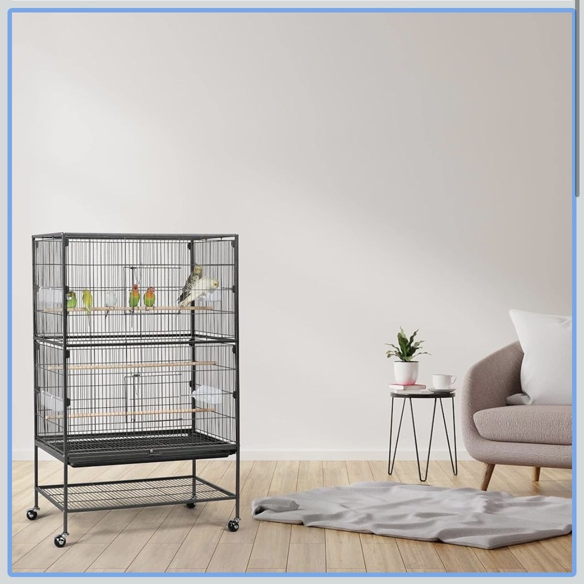 52-inch Wrought Steel Standing Large Flight King Bird Cage for Cockatiels African Grey Quaker Amazon Sun Parakeets Green Cheek Conures Pigeons Parrot