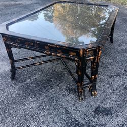 Oversized bamboo coffee table w glass top - great condition