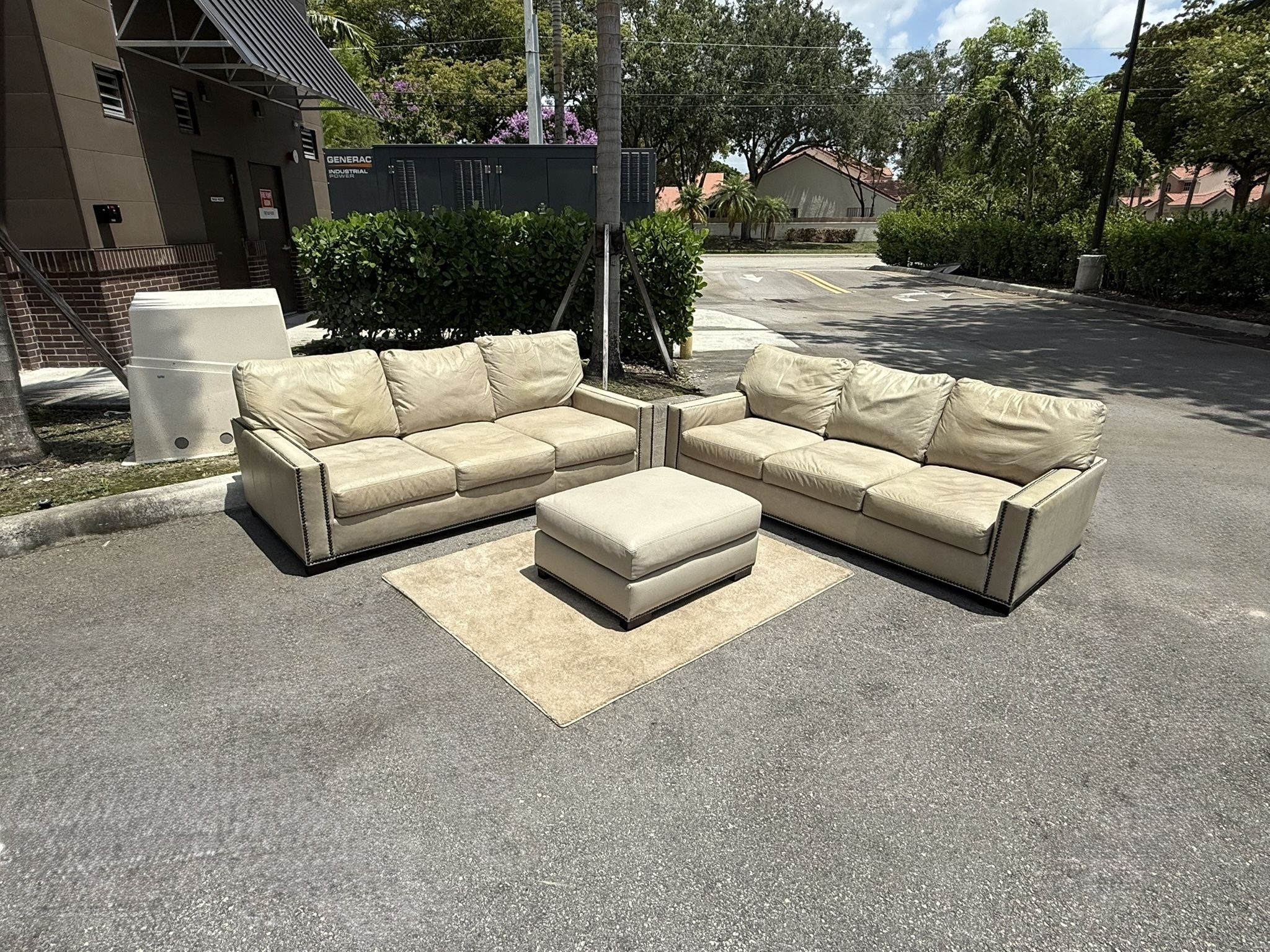 Pottery Barn Leather Sofa Set & Ottoman - Free Delivery 🚚