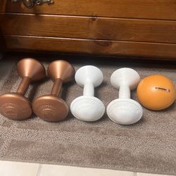 Lot Of Orbatron Dumbbells 5 Lbs And 3.3 Lbs Weights And 3lb Medicine Ball