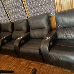 Set of 5 Italian Leather Home Theater Recliners – Excellent Condition 