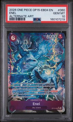 2026 ONE PIECE OP15 EB04 ADVENTURE ON KAMI'S ISLAND ALTERNATE ART ENEL 060 PSA 10