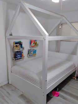 Full Size Canopy House Bed Frame Solid Wood