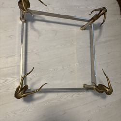 REDUCED! Un Signed LeBarge LaBarge Brass & Brushed Chrome Ram Gazelle 38” Square Vintage MCM Beveled Glass Le Barge Coffee Cocktail Table. 