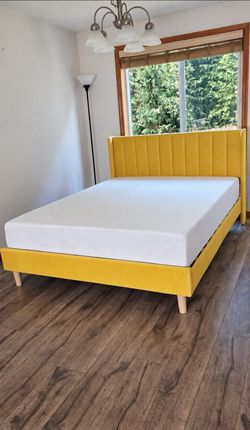 Newer Queen Velvet Platform Bed Frame and SweetNight 10" Gel Memory Foam Mattress