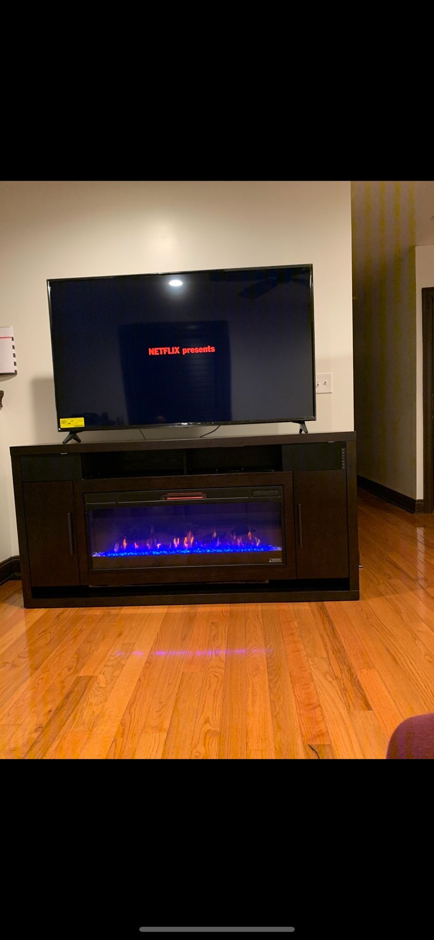Tv stand With Fire Place And Bluetooth Speakers