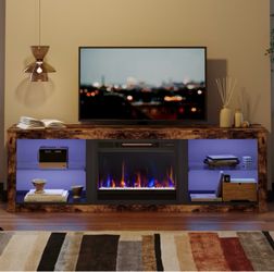 Bestier TV Stand with Electric Fireplace & Heater - Wash Brown