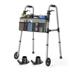 Loyoda Folding Walker with Basket and Glide Skis, 5" Wheels Lightweight Walkers for Seniors and Adults, Supports Up to 350 Pounds, Adjustable Height, 