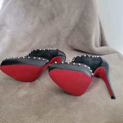Christian Louboutin Suede And Leather Black Studded Spike Bootie