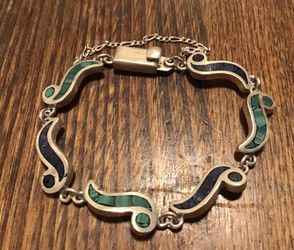 Vintage sterling lapis malachite inlaid bracelet
