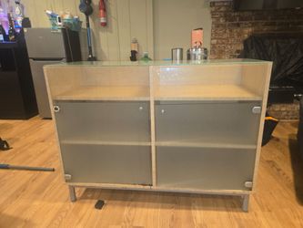 Glass Top Storage Cabinet with Sliding Doors