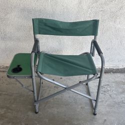 Green Canvas Folding Chair With Side Table / Cup Holder