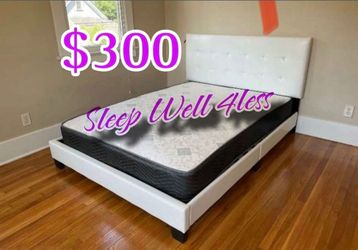 NEW QUEEN BED FRAME AND MATTRESS